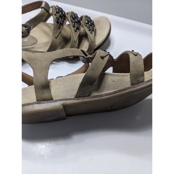 Earthies Brown Leather StrapOn Sandals Sz 7B Bello Olive Brown Beaded Design - Picture 12 of 14